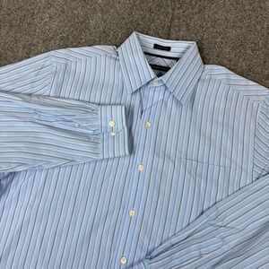 Van Heusen Studio Mens Medium Dress Shirt Blue Striped Wrinkle Free Button Down